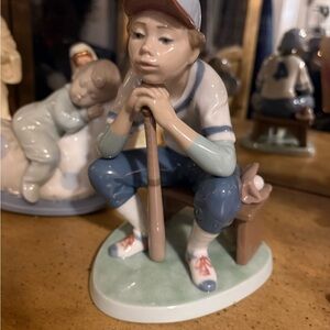 Lladro Porcelain Boy with Bat in Blue and White